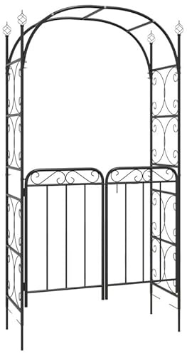Arche de jardin avec portail en acier revêtu par pulvérisation - Noir - 108 x 45 x 235 cm - Portail de jardin stable pour clôtures et jardins - Résistant aux intempéries et durable