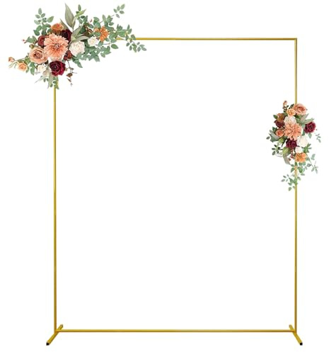 Arco de boda rectangular, marco de arco de globos con pie, arco grande de metal dorado para bodas, fiestas, ceremonias, soporte de telón de fondo, decoración para globos, eventos y fondos (1,5 x 2 m)