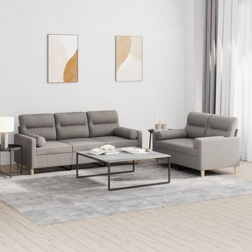 YuuSsea 2-TLG. Sofagarnitur, Taupe Stoff, Atmungsaktiv, Robust, mit 4 Kissen, Modernes Design, für Wohnzimmer, Büro, Empfang, Bequemes Sitzerlebnis