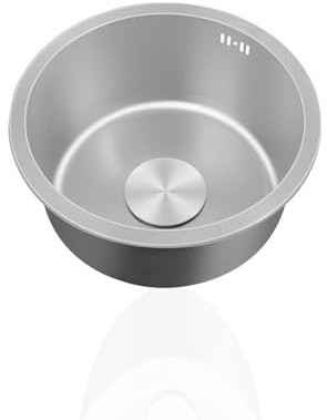 Lavelli,Lavello Cucina Grigio 1 Vasca Rotondo,Lavabo Cucina Piccolo Acciaio Inox con Set Di Drenaggio,Installazione Appoggio o Sottopiano (Ø 42cm)