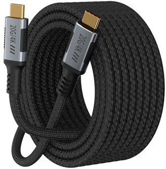 KMMXXCPM Long Cable USB C 6M,USB-C 3.2 Gen 2×2,20Gbps Transfert Données Compatible avec Thunderbolt 3,Cable Type C 100W Charge Rapide,USBC 4K@120Hz pour Moniteur,SSD,Docking,Hub,eGpu,Hub.