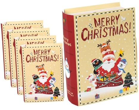 TOBBOMEY 5stücke Weihnachtsbonbonboxen mit Deckel aus Papier Geschenkboxen in Buchform für Süßigkeiten Pralinen und Gastgeschenke zu Festivals und Feiern