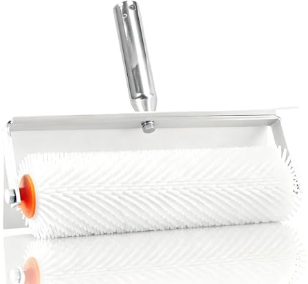 Spiked Roller Self Levelling, 250mm Epoxy Floor Roller with 21mm Spikes and Splash Guard, Spiked Aeration Tool for Eliminating Bubbles and Ensuring Smooth Finishes(10 /250mm)