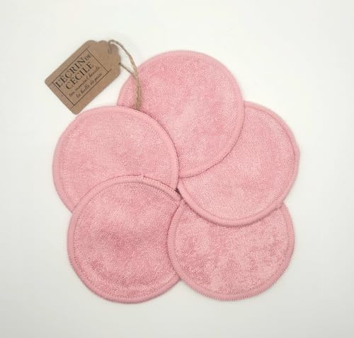 Disques Démaquillants en Coton, Rose, 5 Pièces avec Sac Filet de Lavage, Réutilisables pour le Nettoyage du Visage