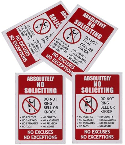 Didiseaon Lot de 4 Autocollants Interdiction D'entrée 9,5 X 14 Cm en Pvc Imperméable, Panneaux «démarchage Interdit» et «ne Pas Sonner ni Frapper» pour Portes et Fenêtres, Usage Intérieur
