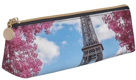 Trousse à crayons triangulaire et trousse à maquillage en cuir PVC avec fermeture éclair pour l'école, le bureau, les voyages, Style Tour Eiffel Paris, One Size, Cartable