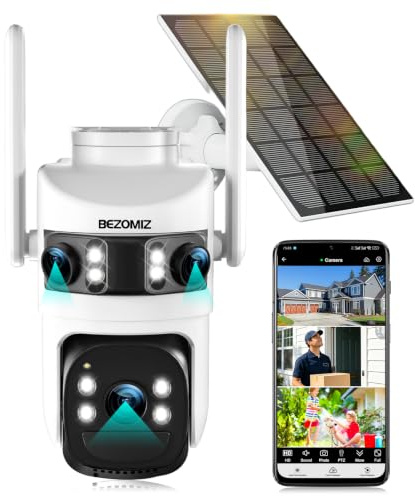 4K Caméra Surveillance WiFi Extérieure à triple objectif,360° PTZ Camera Solaire,12MP Détection Humaine,avec Batterie,Suivi Automatique,Vision Nocturne Couleur,Étanche,Audio Bidirectionnel,2.4/5G WIFI