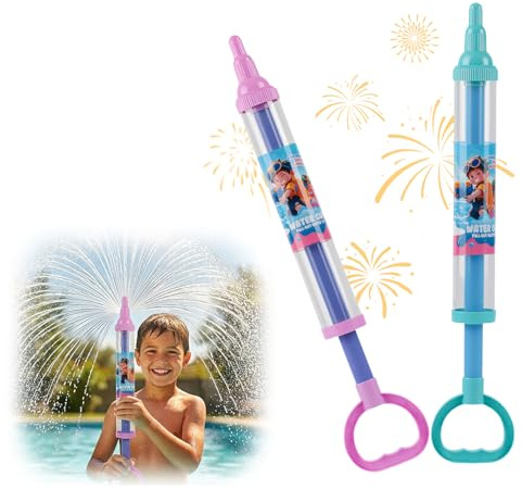 2PCS Firework Water Gun - 3-Layer Romantic Spray Firework Waterguns, Pull-Out Water Guns, Water-toys for Kids, Outdoor Spray Game for Couples Family Friends, Gift for Girls and Boys (Purple & Blue)