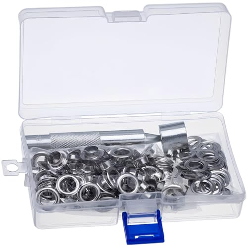 Kit de 100 œillets, kit argenté avec poinçon, œillets en cuivre et métal pour bâches, toile, cuir, tissu, présenté en boîte