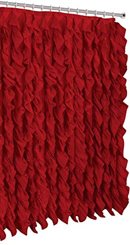 Spring Home Waterfall Shabby Chic Ruffled Fabric Shower Curtain (red)