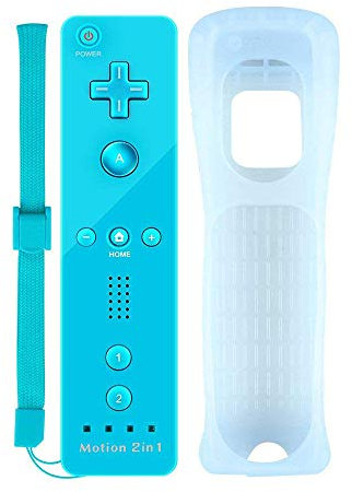 COOLEAD 2 en 1 Télécommande avec capteur Motion Plus Incorporé avec étui en silicone et dragonne pour Wii ou Wii U - Blanc (Produit de tierce partie) bleu bleu ciel