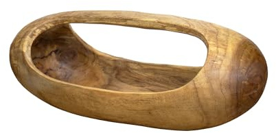 Darthome Teak Root Smooth Long Trug Bowl 40cm Vintage Wood Hand Carved Food Fruit Serving