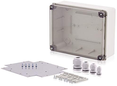 Intratec Sicherungskasten Aufputz Set mit transparentem Deckel – Verteilerdose IP 65 für einfache Aufputz Installation – Leergehäuse mit rostfreien Kreuzschlitz-Schrauben – 240x190x90mm