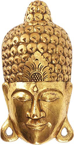 Guru-Shop Maschera di Buddha D`oro, Decorazione Murale Intagliata, Etno Decorazione Murale in Legno di Balsa - 50 cm, Maschere per la Decorazione Murale