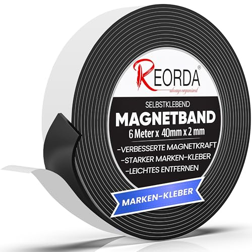 REORDA® Magnetband selbstklebend stark - Magnetstreifen selbstklebend mit extra starkem Marken-Kleber - Magnetklebeband mit optimierter Magnetkraft - Magnet Klebeband