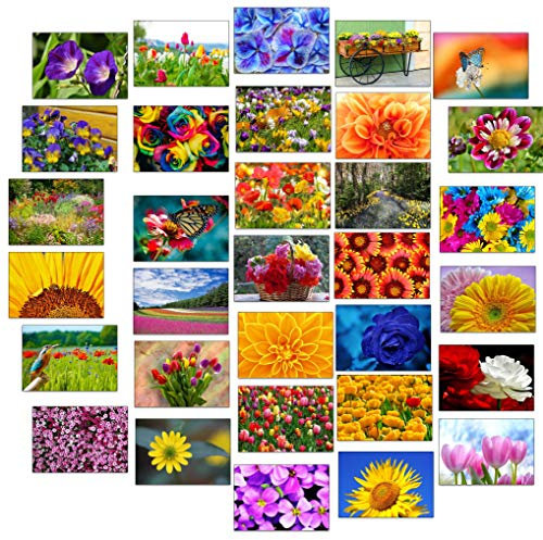 32 Grußkarten bunte Blumen Klappkarten mit 32 Umschlägen Blumen & Garten…