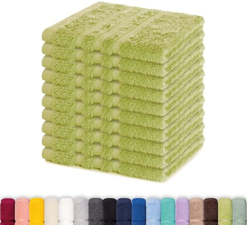 Lavea® 10-pack tvättlappar 30x30 cm i 100% bomullsfrotté – Ansiktsservetter och gästhanddukar, mjuka och absorberande – För barn, smink, hem och resa – Lindgrön