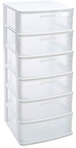 Acan - Cajonera Sena 6 cajones, plástico Blanco, 40 x 39 x 96,5 cm, Torre de almacenaje, cajones opacos, Organizador Auxiliar Multiusos, Almacenamiento, Dormitorio, baño, Oficina