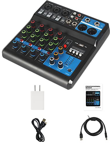 Umisu - Console di mixaggio a 5 canali, console di mixaggio audio USB 48 V Phantom power, console di missaggio per microfono per computer, mixer audio per studio dal vivo e palcoscenico