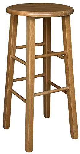 Sgabello legno con seduta rotonda h 68 noce chiaro gambe dritte