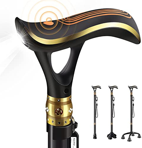 ispuoocti Smart Alarm Walking Cane for Men & Women, Telescopic and Adjustable Walking Sticks for Seniors, USB Direct Charge, with LED Light, One Cane for Three Purposes, Light and Stable (Black)