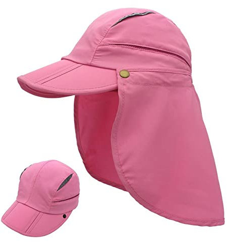 Huakunda Hut mit Nackenschutz Abnehmbarer Mehrzweck Sommer Sonnenhut Sonnenschutz Atmungsaktiv Schnell Trocknen UV-Schutz (DE/NL/SE/PL, Alphanumerisch, L, Rose)