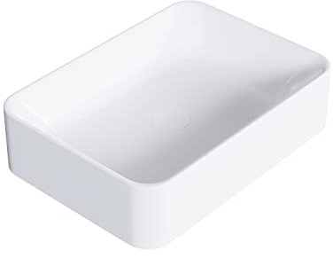 BERNSTEIN Aufsatzwaschbecken NT8566 – Rechteckig, 50x36x12,5 cm – Mineralguss Solid Stone in Weiß Matt - elegante Oberfläche - für Waschtischplatten und Unterschränke, Waschschale mit Ablaufgarnitur