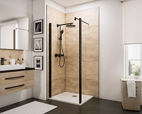 Schulte paroi douche italienne 80 x 190, déflecteur 30cm noir verre 5 mm