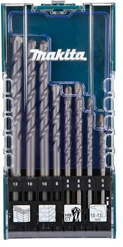 Makita D-77126 Steinbohrer-Set 12-teilig in Aufbewahrungsbox, für bpsw. Mauerwerk und Ziegelstein, Ø 4-12 mm, Rundschaft