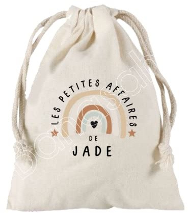 Grande Pochette  les petites affaires de  à liens coulissants personnalisée au prénom de votre choix 100% coton 25X30 cm pour enfants, doudou, crèche
