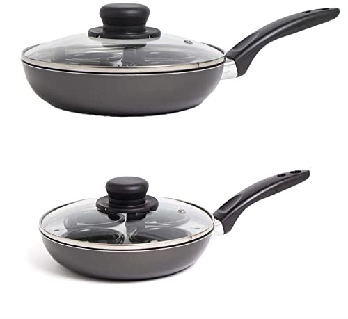 AAMEN Non-Stick Poacher Egg Pan with 4-Individual Poachers -Healthy Cooking, & Easy Cleanup, Poached Egg Pan w/Handle, Perfect Poached Egg Maker, Egg Poachers Cookware