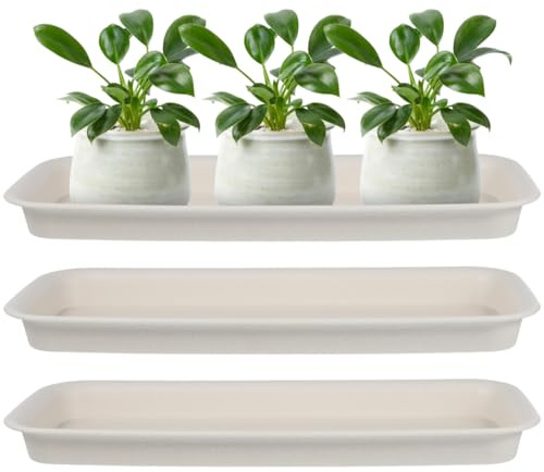 Happyyami 3pcs Plastic Plant Saucer Rectangular Drip Trays for Indoors Outdoor Plants Flower Pot Garden Plant Water Tray for Pots Window Sills Window Shelf White 34X11CM