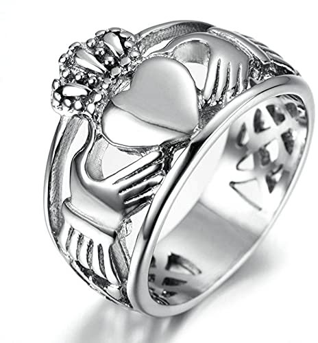 BCughia Goth Ring, Ringe Herren Silber Titan Stahl Silber Claddagh Ring Krone und Herz Hochzeit Ringe Geschenk Größe 57 (18.1)