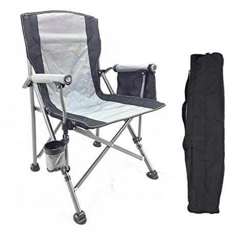 ACiyD Outdoor-Campingstuhl, tragbar, klappbar, Angelstuhl, robust, Regiestuhl, Freizeit, Strandstuhl mit Armlehnen, Aufbewahrungstasche, Getränkehalter (Armeegrün, Grau)