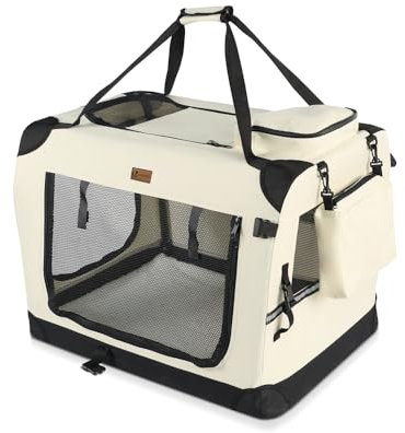 VOUNOT Pet Carrier Bag Portable Foldable Dog Cat Travel Carrier Bag, 3 Entry Doors, Breathable Mesh and Padded Handles, S Beige