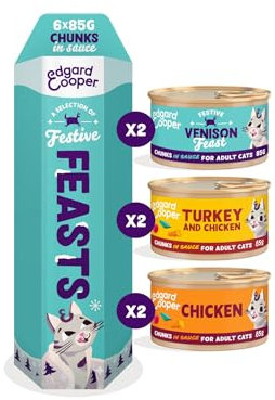 Edgard & Cooper Katzenfutter Nass Getreidefrei Katze Adult Erwachsene Sterilisierte oder Aktive Nassfutter Natürliche Stückchen in Soße festlicher, Multipack 85g x 6, Schmackhafte, Ausgewogene