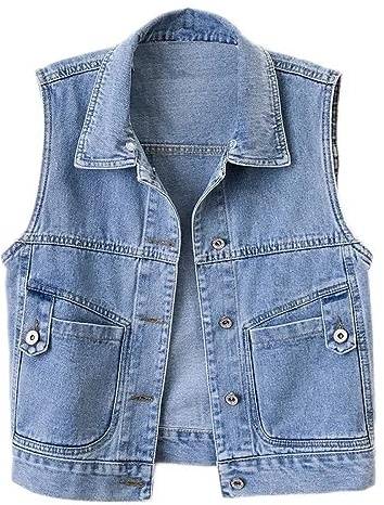 Chaleco De Mezclilla De Talla Grande Para Mujer - Chaleco De Mezclilla Corto Para Todas Las Estaciones Mujer Chalecos Vaqueros Casuales Para Mujer Chaqueta Sin Mangas Chaleco Bolsillos Extragrandes P