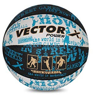 Vector X Power Basketball | Color: Black, White & Blue | Size: 5 | for Men & Boys | Material: Rubber | Water Resistant Ball | Moisten Needle Before Insterting