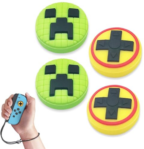 XPOOP 4 Pièces Capuchons de Joystick compatibles, Grip Caps, Capuchon pour Joystick Switch Compatible avec Manette Nintendo Switch Kirby/OLED/Lite, Soft Grip en Silicone (Vert et Jaune)
