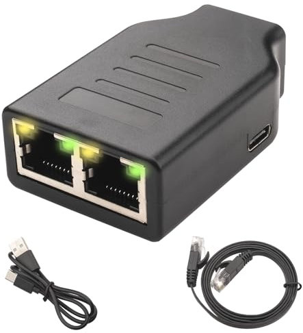 Leehitech Ethernet Splitter 1 to 2 Out, 1000Mbps Gigabit Network Switch Splitter RJ45 LAN Internet Splitter with Cat6 Ethernet Cable for Laptop, Hub, Switch, Router, Set-Top Box (with Charging Cable）