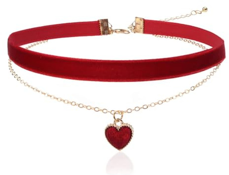 LEEQBCR Klassische Samt-Halskette mit Herz, verstellbare Gothic-Chocker für Mädchen und Frauen, 90er-Jahre-Dekoration (Rot)