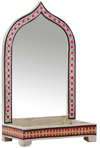 Boho Standspiegel Akriti Motiv 1 modern aus Mangoholz in Bunt 38 cm
