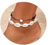 FLHEART 2 Stücke Fußkettchen für Frauen - Handgewebte Verstellbare Fußschmuck Muschel Fussketten Silber Herz Fusskette für Damen Mädchen Sommer Strand Sandale Barfuß Fußkettchen Schmuck Geschenke