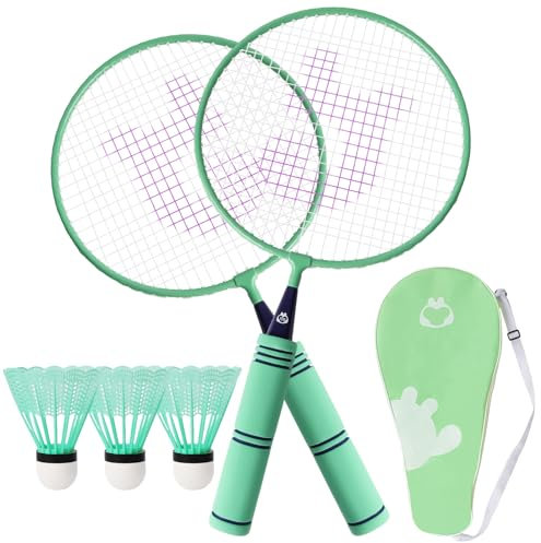 QKTYB Federball Set Kinder Ab 4 6 8 Jahr, Leicht Legierung Kinder Badminton Schläger Set FüR AnfäNger Spieler Indoor Outdoor Sportspiel Mit Tragetasche (Grün)