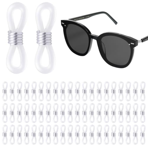WKRTDY 60 pcs Brillenkette Verbindung aus Silikon - für individuelle Brillenketten! Verstellbare Kettenenden in transparent weiß, halten Sie Ihre Brille mit Stil!