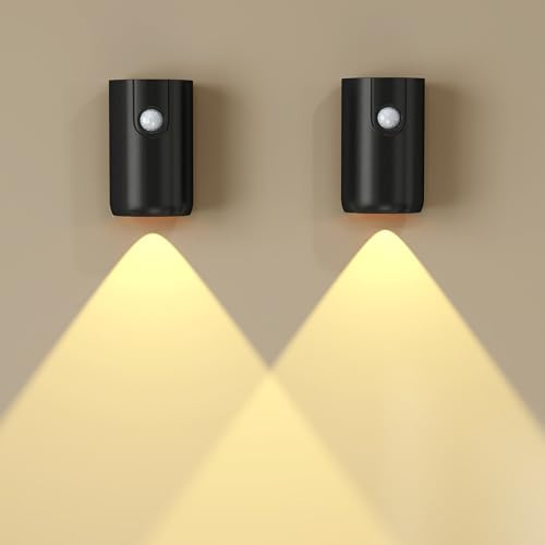 Haninula Motion Sensor Lights Indoor Night Light, 1200mAh Rechargeable Battery Stick on Wall, 3000K/4000K/6500K Colors Temperatures Wall Light Dimmable Night Lights for Bedroom/Stairway/Hallway 2Pcs
