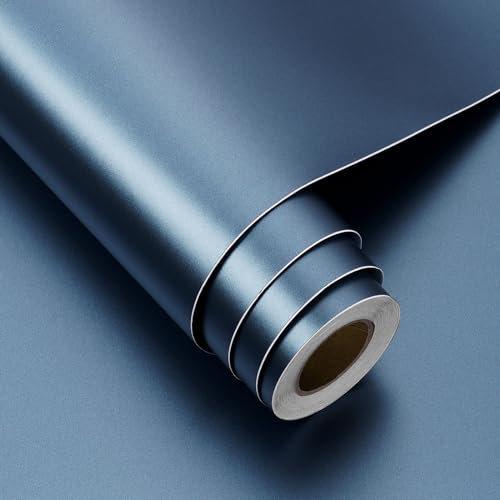 FunStick Satin Navy Blue Kitchen Wallpaper Self Adhesive Kitchen Worktop Vinyl Wrap Metallic Wallpaper for Walls Cupboards Tables Refrigerator Blue Sticky Back Plastic for Furniture Splashback 30CMx5M