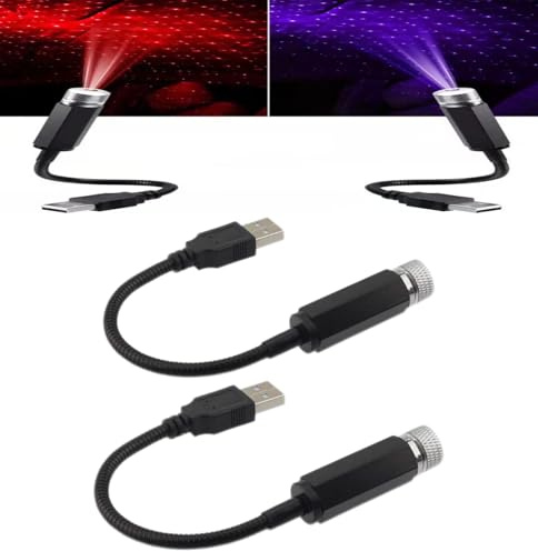SHIFuXX Mini led Projection lamp Star Night，mini led Projection lamp Star Night USB，Romantic Decorations Special Night，car Ceiling Lights，for Bedroom, Car, Party, Wall, Ceiling(Red Spotlight*2)