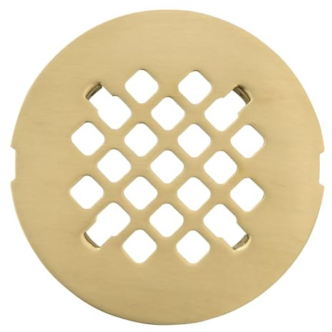 LXLOTUS Copertura per scarico doccia a scatto in oro chiaro spazzolato, 10,8 cm, ricambio dorato, filtro per scarico doccia OD da 10,8 cm, facile da installare, copertura rotonda per scarico doccia di