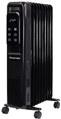 Russell Hobbs 2000W/2KW Oil Filled Radiator Digital 9 Fin Portable Electric Heater in Black, Remote Control 3 Heat Settings, 24hr Auto Timer, Overheat Protection, 2 Year Guarantee RHOFR2009B-D